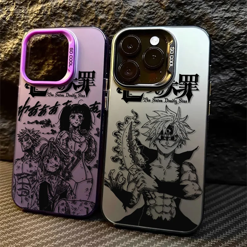 The Seven Deadly Sins Comics, funda de teléfono interior chapada en plata, color plateado, para Apple iPhone 15, 14, 13, 12, 11 Pro MAX, XR