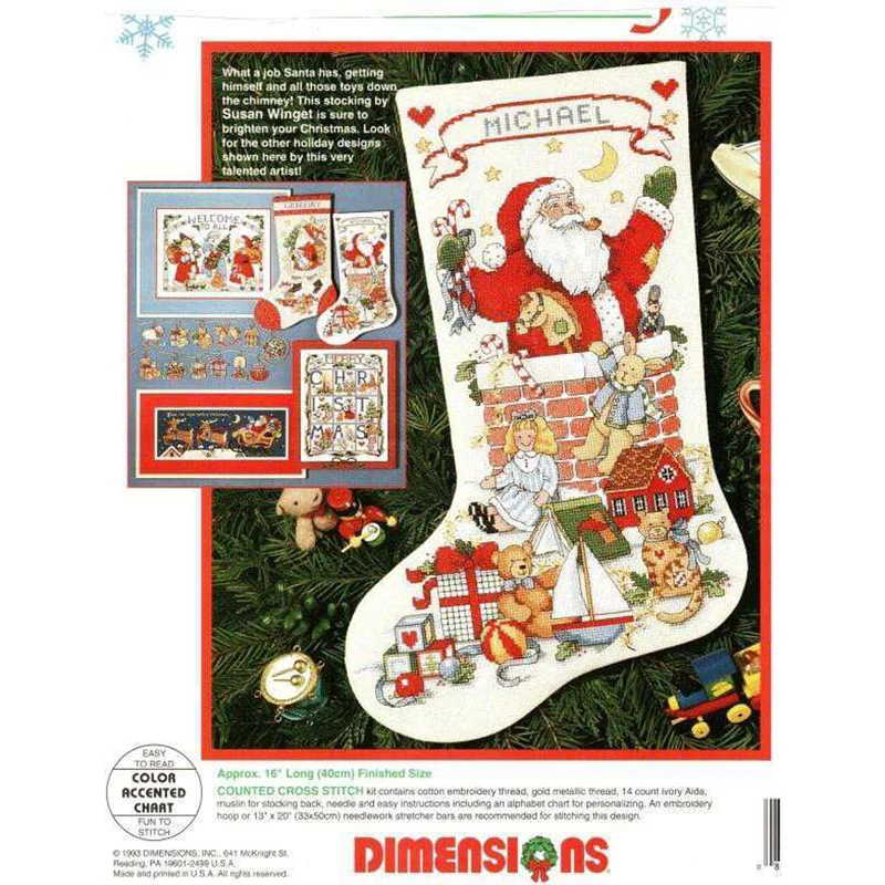 Counted Cross Stitch Kit Santa In The Chimney Stocking Winter Toys Gifts Animals Home Decoration Dim 08437