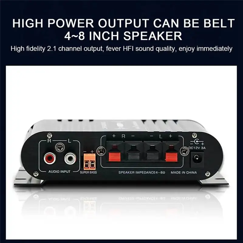 Y44A ST-838 Audio Amplifier 2.1 Channel Mini Hifi Audio Power Amplifier for Home Car with FM Radio EU Plug 200W+200W+200W