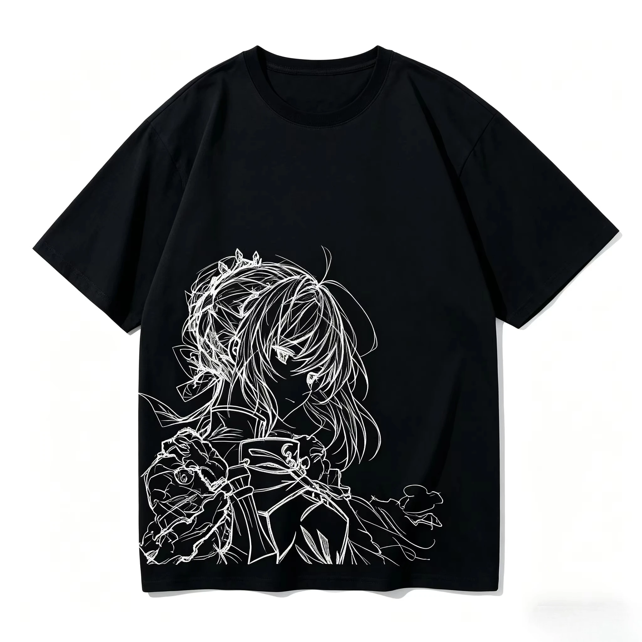 2026 Summer Anime Fate Stay Night Oversized T-shirt Saber Artoria Pendragon Sketch Print Casual Streetwear Cotton Graphic Top