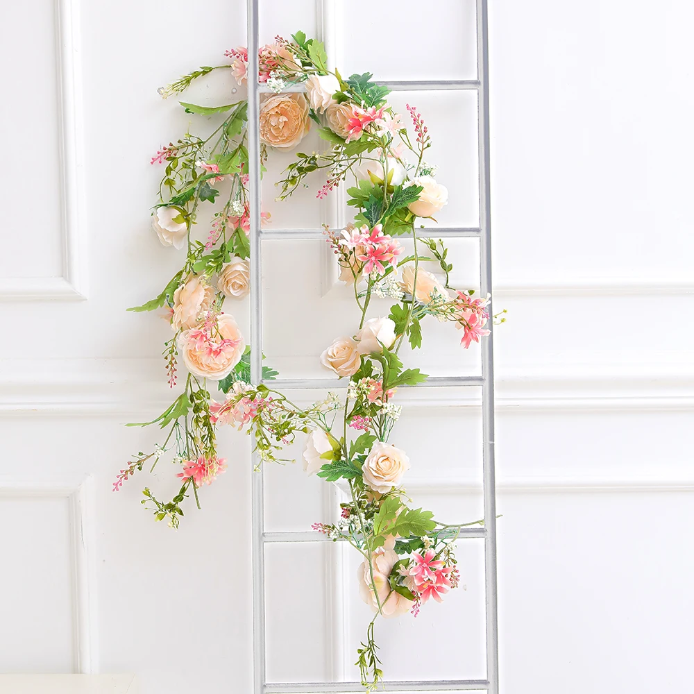 

1.8M Artificial Rose Peony Flowers Vine Hanging Garland for Home Wedding Party Garden Arch Decor Table Center Decoration Wreath