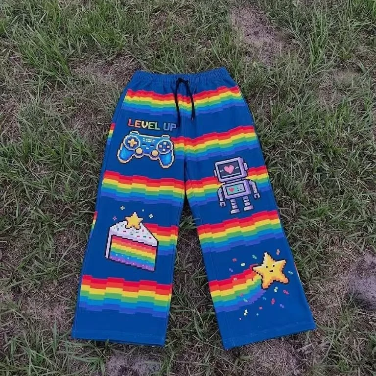 

Модные широкие брюки Y2K в стиле хип-хоп для уличных танцев, с принтом радужных кукол, для мужчин и женщин, в стиле Harajuku