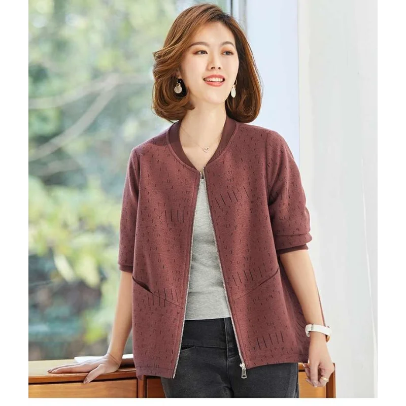 

Women's New Stitched Round Neck Zipper Pocket Print Fashion Loose Versatile Casual Long Sleeve Jackets