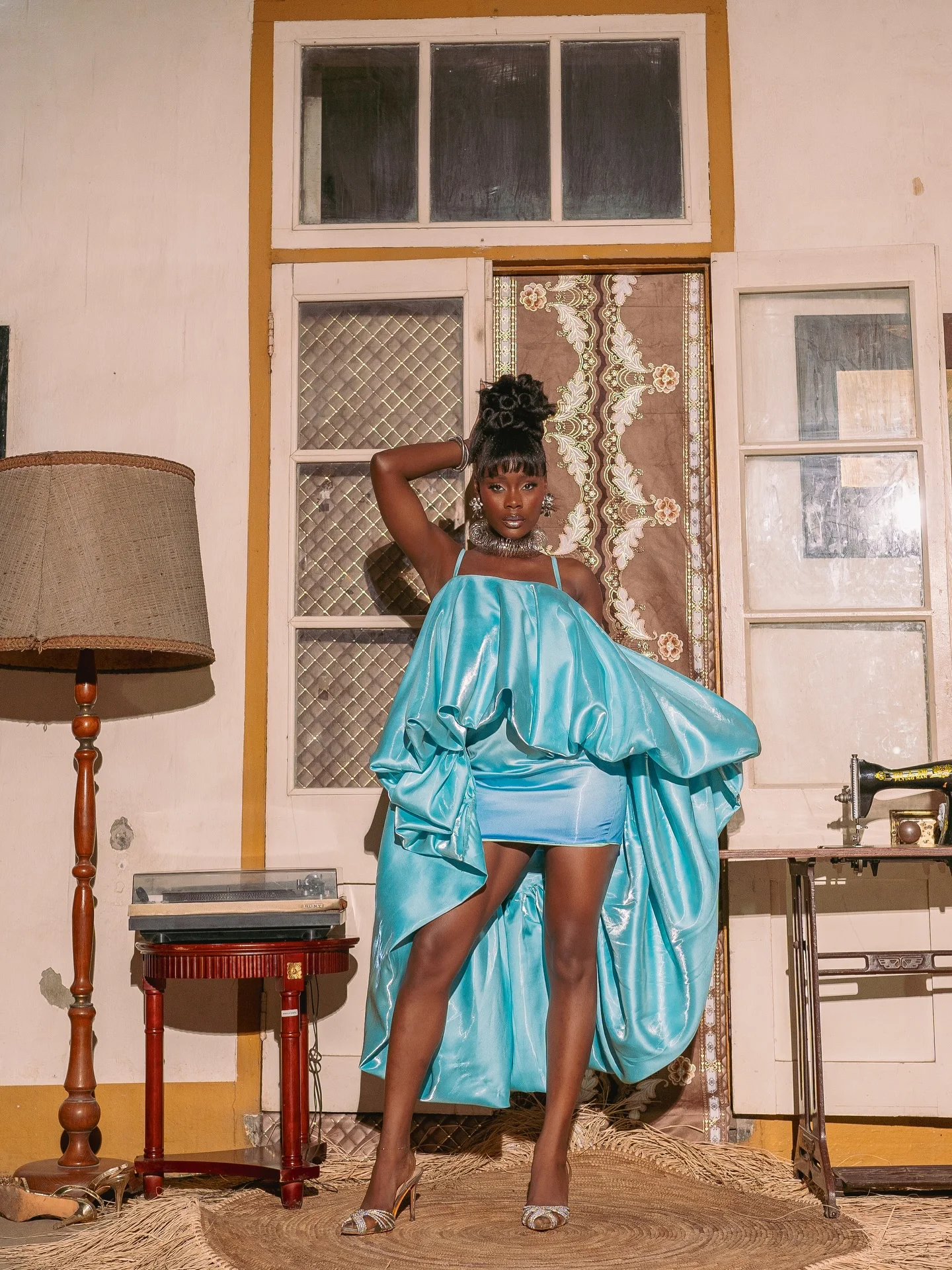 High Low Ruffle Dress for Women, Sexy Spaghetti Strap Satin Mini Dress with Oversized Back Train, Night Out Statement Gown 2026