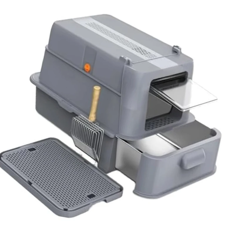 XL Covered Cat Litter Box, Stainless Steel Cat Toilet with Odor Control, Modular Design, Easy to Clean, Suitable for All Cats
