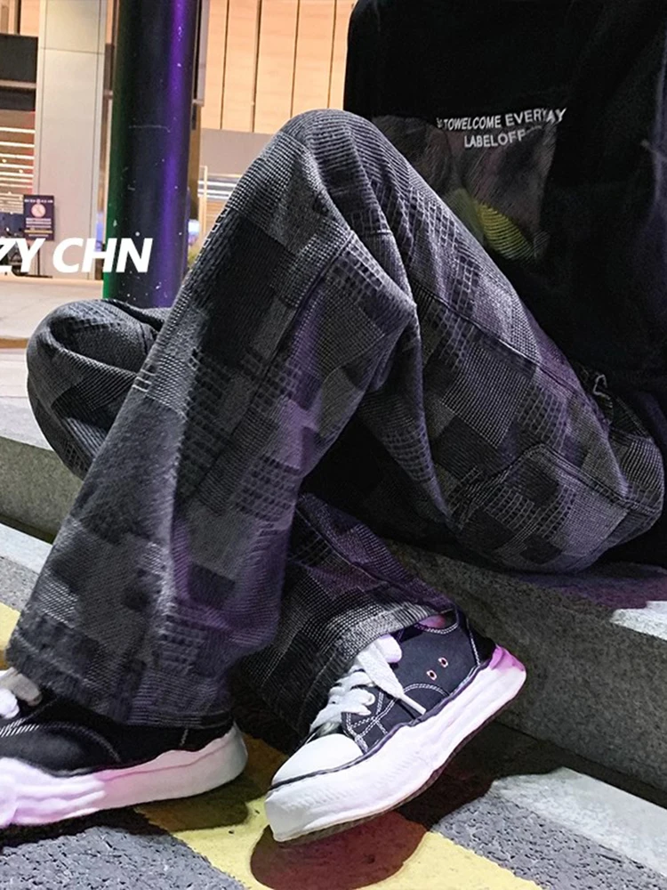 

Мужские джинсы с принтом клавиатуры, прямые повседневные брюки, весна-осень, модный бренд, свободный крой, спортивные штаны