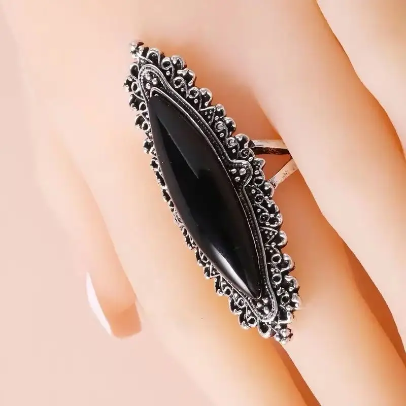Retro Imitation Turquoise Silver Ring European American Style Light Luxury Dominating Jewelry Headwear Accessory