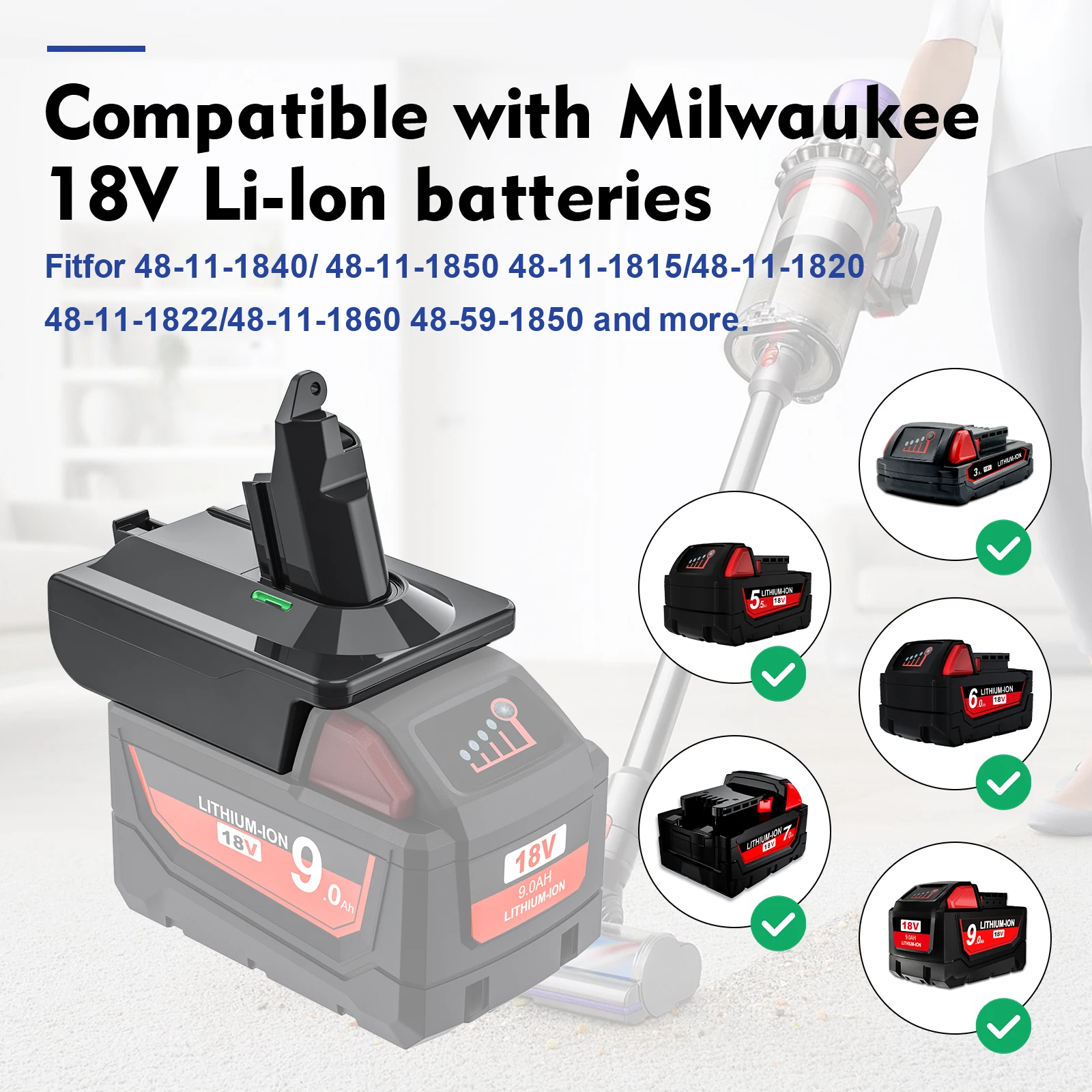 Aspirador Adaptador Ferramenta, Conversor de Bateria de Lítio 18V, Makita, Dewalt, Milwaukee, Dyson V6, V7, Série V8, DC58, SV11, SV10