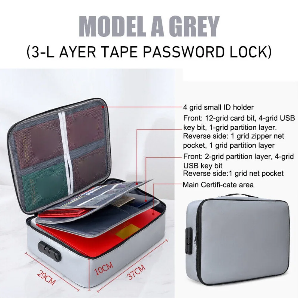 Large Capacity Document Storage Bag Three-layer Fireproof Material Fire Resistant Storage Bag Lockable Waterproof