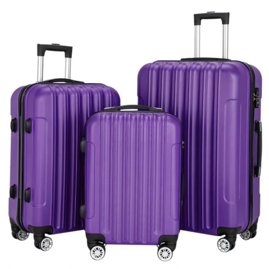 

Travel storage suitcase set for multifunctional use, purple polyester, 3-in-1 large capacity with durable zippers and smooth wh