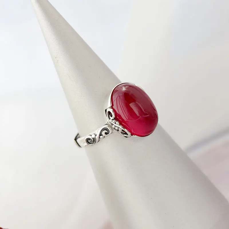 خواتم كلاسيكية أنيقة بتصميم عتيق من الفضة الإسترليني عيار 925 مرصعة بالياقوت الاصطناعي افتتاح قابل للتعديل خاتم للسيدات هدية مجوهرات حساسة