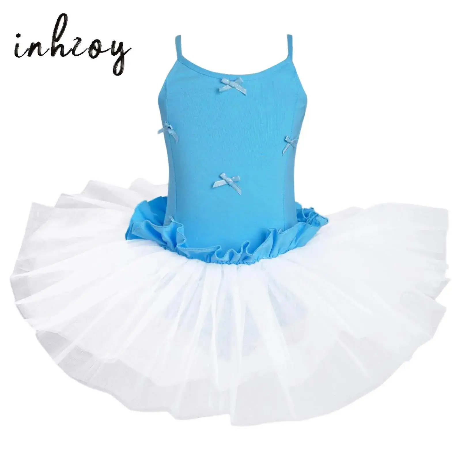

Kids Girls Ballet Tutu Dress Ballerina Dance Leotard Dresses Cute Bowknot Spaghetti Straps Ruffles Skirted Dress for Performance