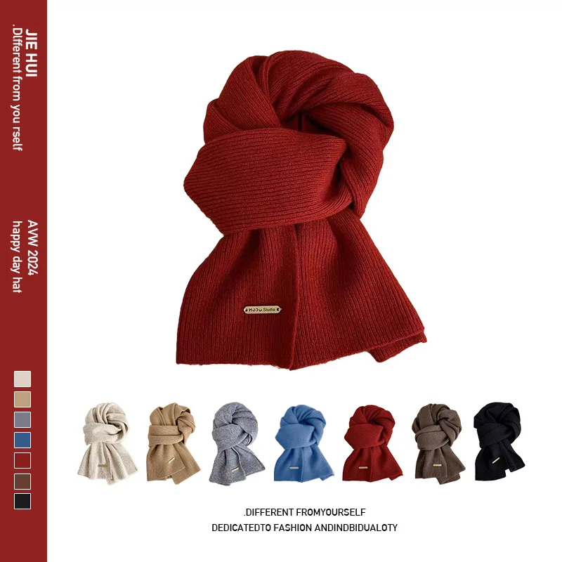 

Venciepe 2024 Winter Cashmere Imitation Scarf Women's New Woolen Knitwear Solid Color Bordeaux Chic Korean Thicker Warm