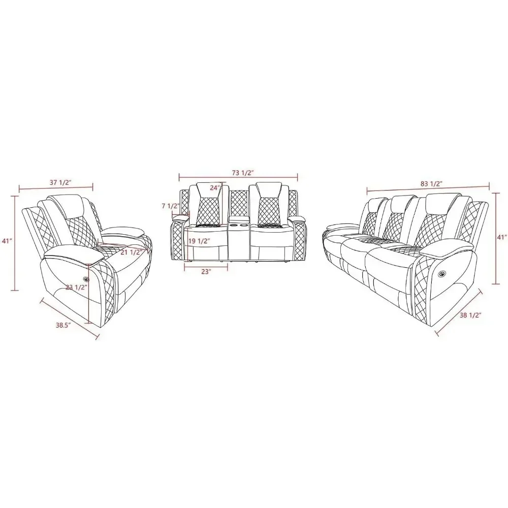 Multifunction Power Air Leather Recliner Sofa Set with LED Lights, Living Room Furniture, Reclining Sofa, loveseat, Chair