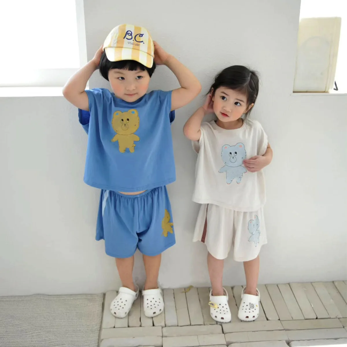 2025 Summer New Baby Short Sleeve Clothes Set Infant Boy Cute Bear Print T Shirts + Shorts 2pcs Suit Cotton Toddler Girl Outfits