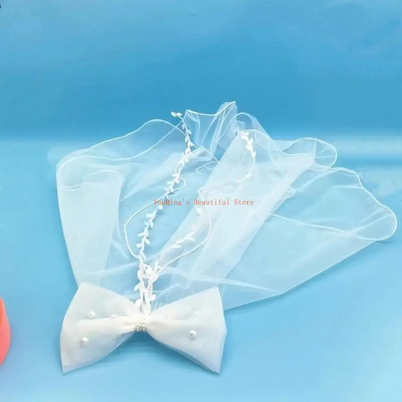 N0HE حجاب ذو طبقات من الدانتيل حجاب طويل للعروس مع فيونكة شفافة لحفلات الزفاف من التول الأبيض #3