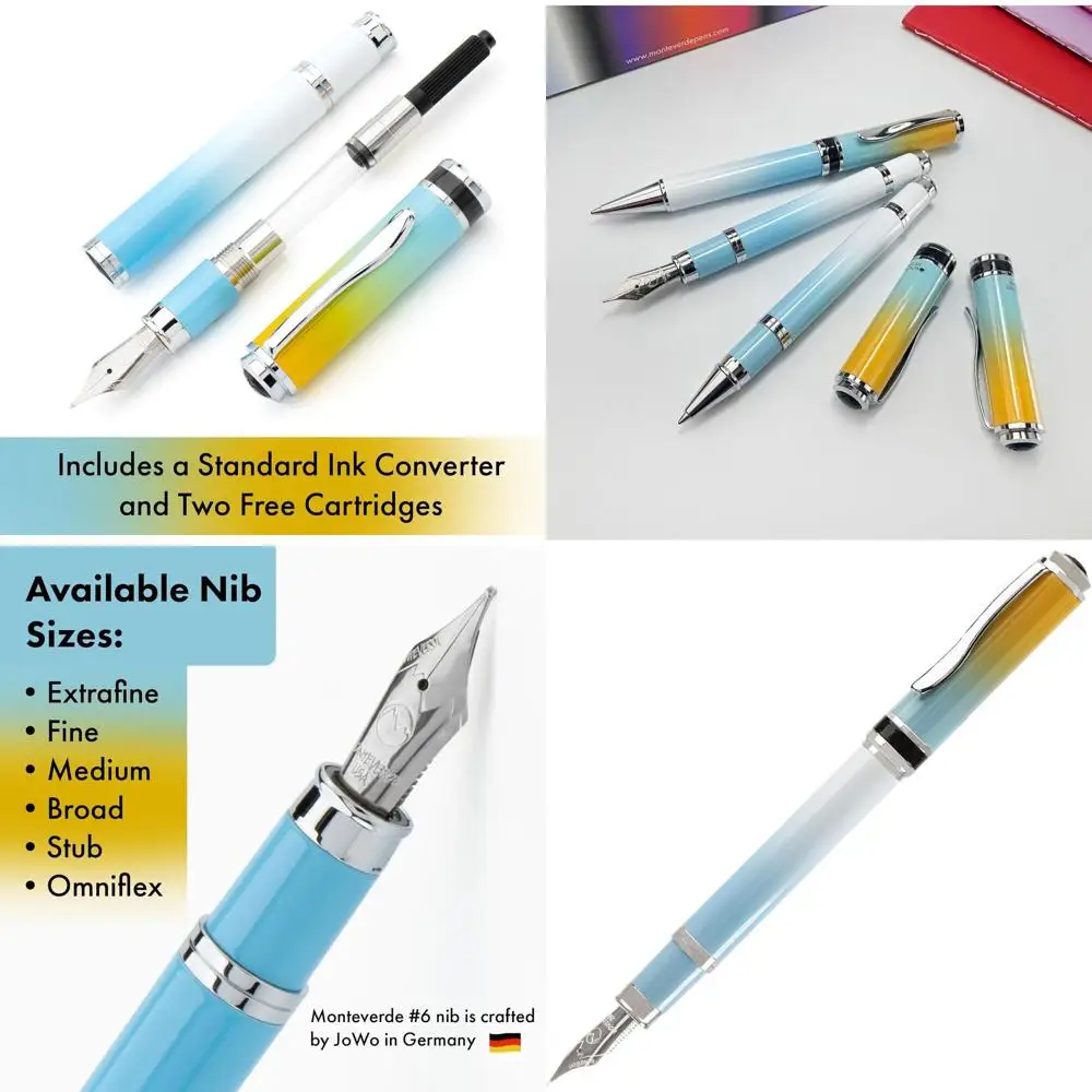 

Luxury Ombre Fusion Bliss Fountain Pen with Stub Nib, Refillable, Gold/Blue/White Gradient, Gift Box