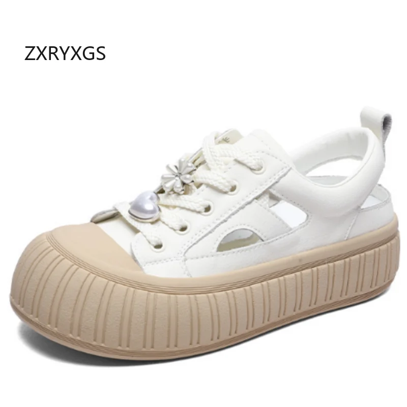 

ZXRYXGS2025 Hot Selling 2025 Lace-up Round Toe Women Genuine Leather Sandals Summer Sneakers Platform Height Increasing Sandals
