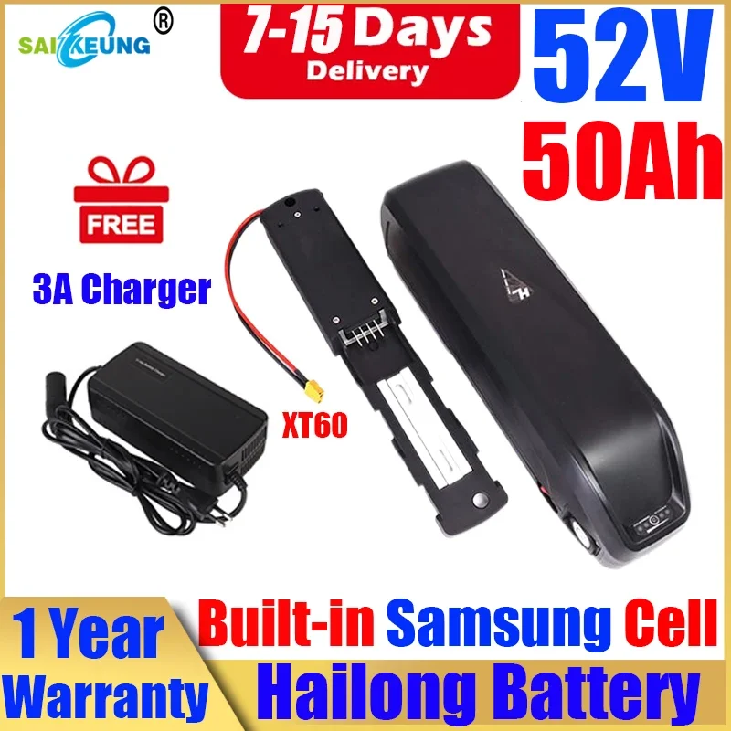 Hailong 52v Downtube Battery EBike Bateria 2000w Bafang Boite Batterie 20ah 24 30ah 40ah 50 60ah Lithium Battery with 5A Charger