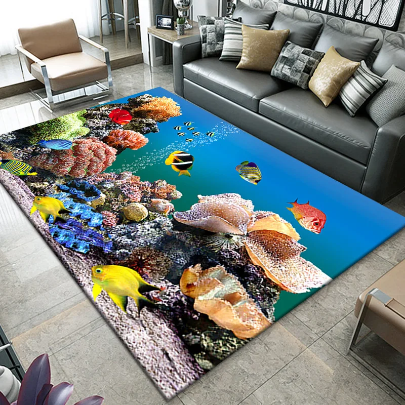 VIKAMA Summer Tropical Dolphin Coral Non-slip Rug Soft Comfortable Air-conditioning Room Rug Outdoor Garden Decorative Rugs