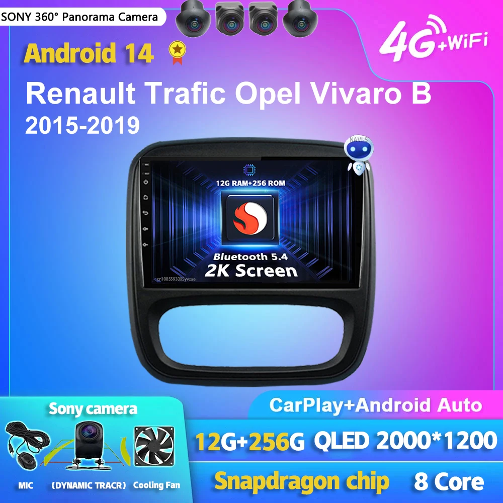 Android 14 Carplay Auto 2K Screen Car Radio Multimedia Player For Renault Trafic 2015-2019 Opel Vivaro B 2 din Autoradio Stereo