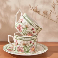 1 conjunto de copos de chá da tarde vintage francês de 240ml para uso doméstico, caneca de café de cerâmica floral de luxo e pires, caixa de presente de aniversário