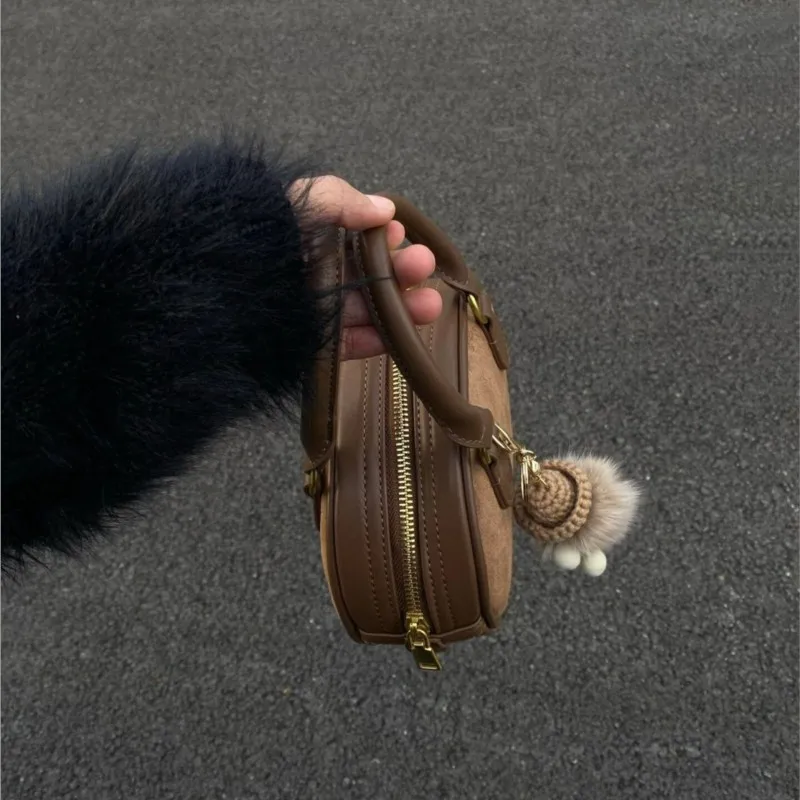 Retro Brown Handbag Women Diamond Pattern Brushed Small Capacity Shoulder Bag Ladies Patchwork Commuter Mini Crossbody Bags 2025