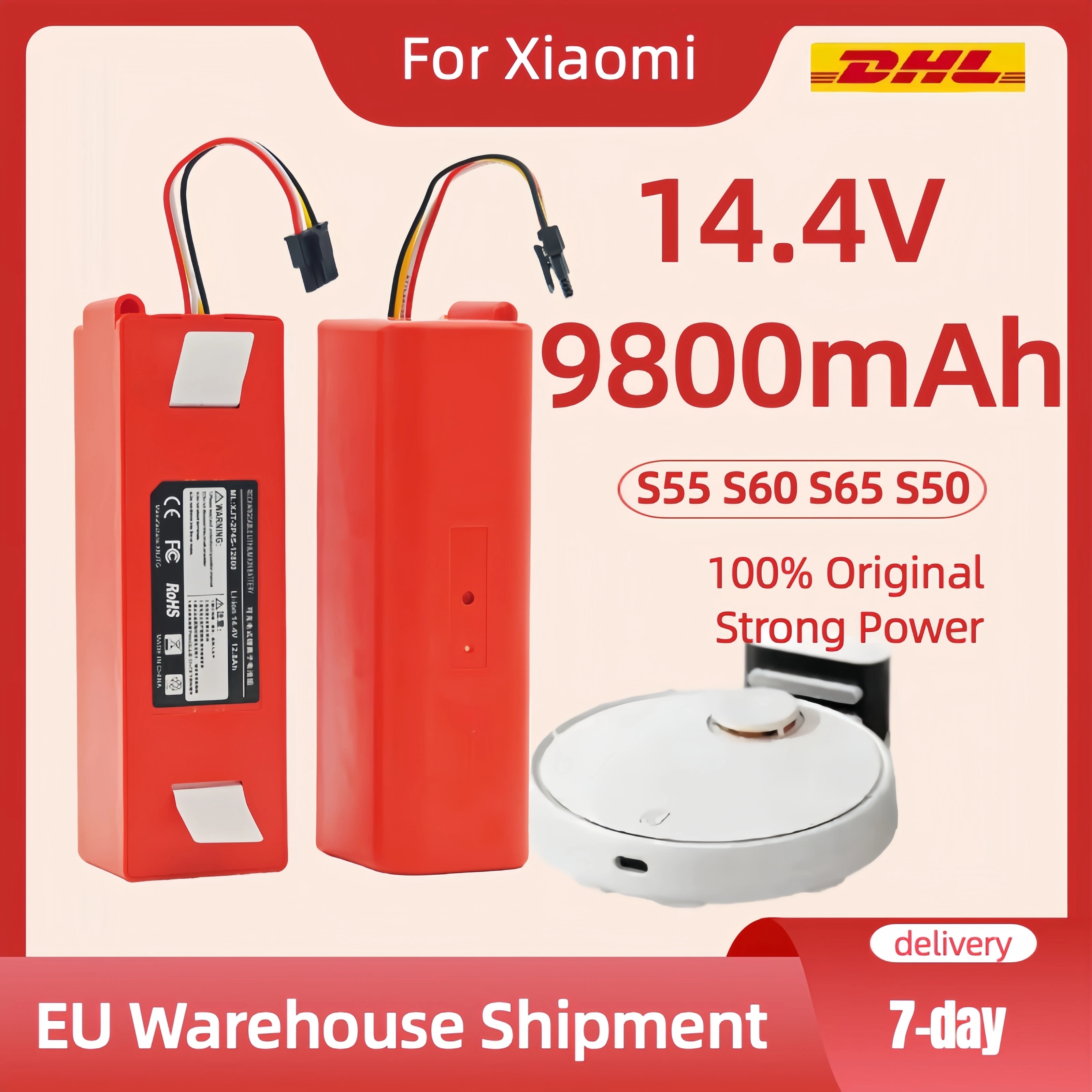 14,4 V 12800 mAh Ersatzakku für Roborock S6 S7 MaxV Q5 Q7 MAX Roboter-Staubsauger, Zubehörteile, Original