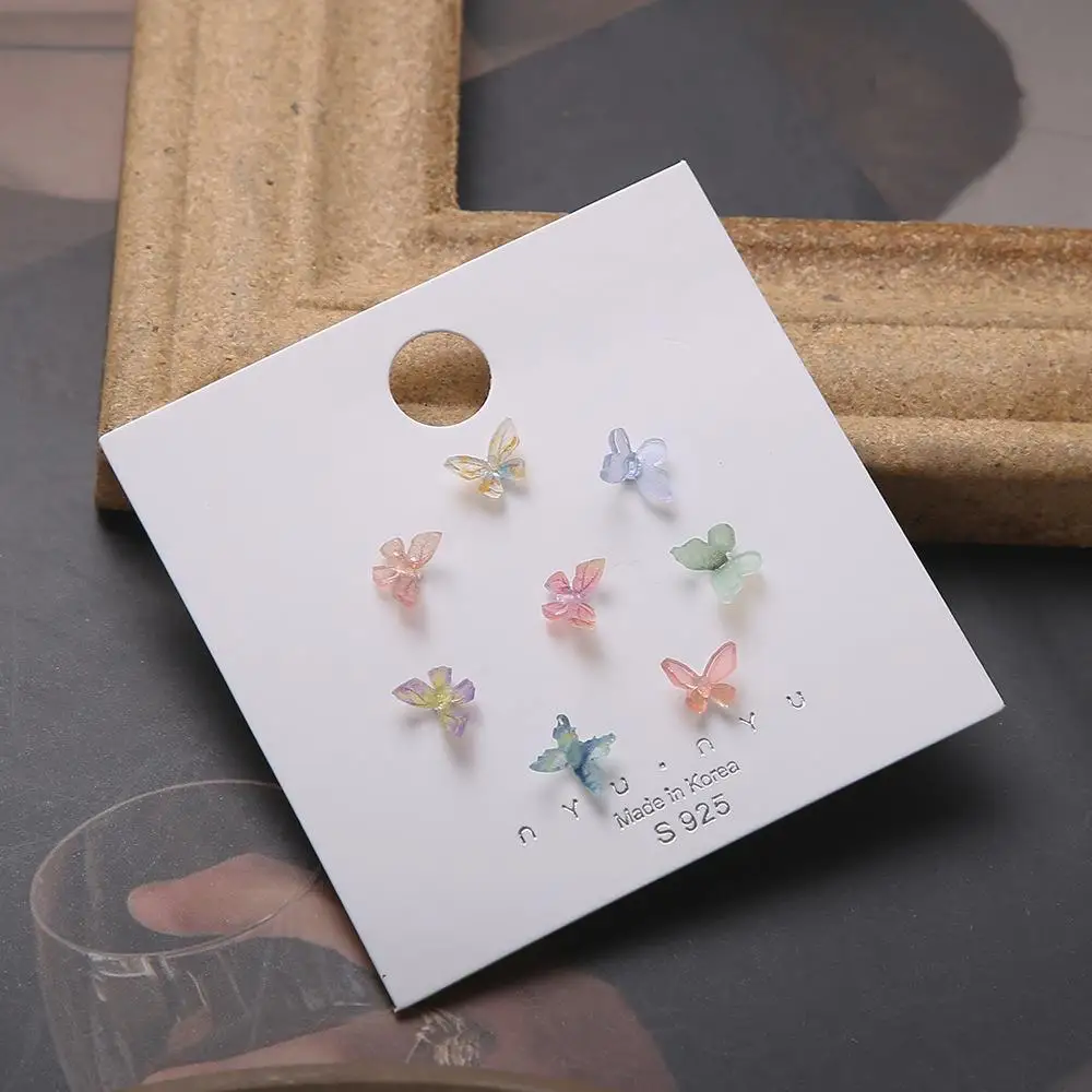 8Set Korean Style Small Fresh Creativity Three-Dimensional Color Butterfly Earrings Niche Combination Earrings Eight Piece Set