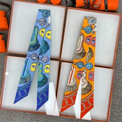 100% Silk High Quality Luxury Brand Goods Scarf Women Headband Foulard Tie Ribbon Neckerchief Skinny Scarves Hair Accessories