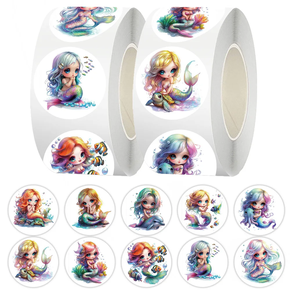 500 pz/rotolo Cartoon Sirena Rotolo Adesivi Creativo Graffiti FAI DA TE Decorativo Cassa Del Telefono Notebook Tazza di Acqua Giocattoli Per Bambini Regali