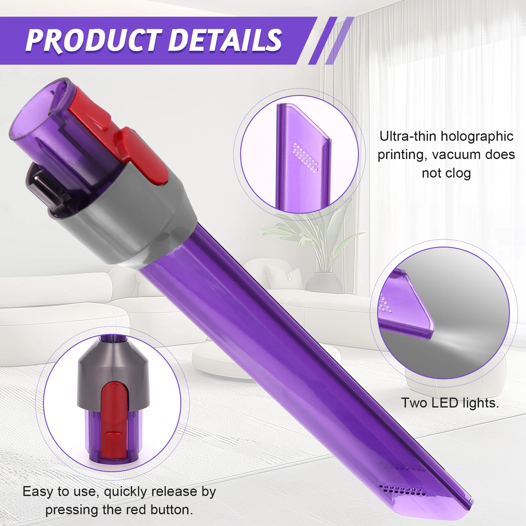 Cepillo de boquilla para herramienta para hendiduras AD24 con luces Led de liberación rápida para Dyson V7 V8 V10 V11 piezas de aspiradora inalámbrica