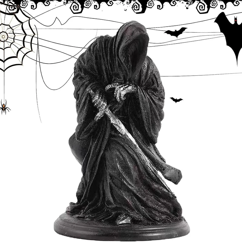 Holy Death Statue Standing Religious Decorative Santa Muerte Figurine Grim Reaper Holding Scythe Statue Altar Halloween