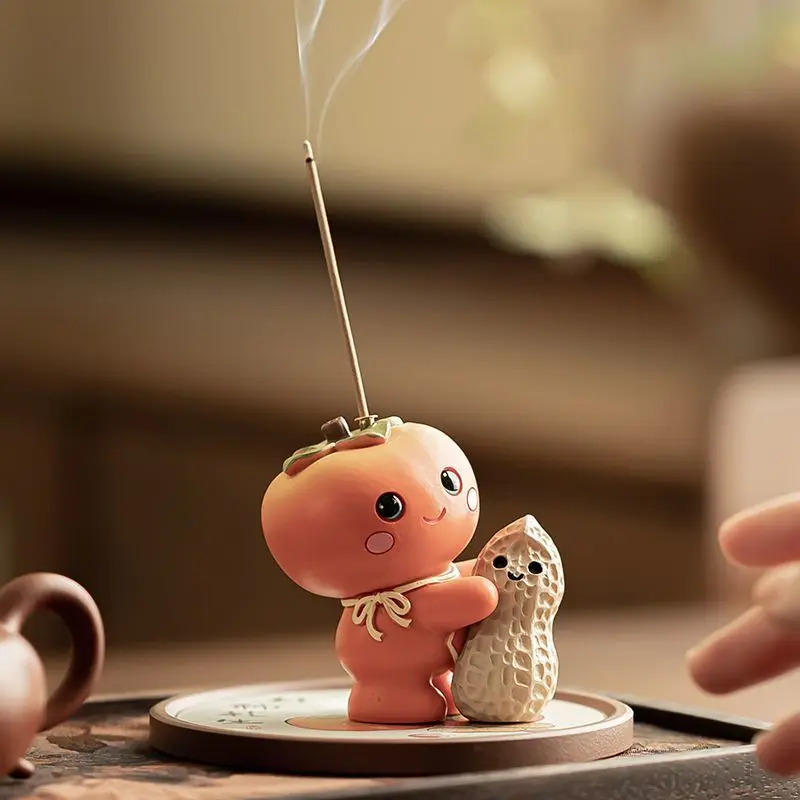 Cute Chinese Style Persimmon Peanut Incense Stick Holder Lucky Good Things Happen Home Decor Indoor Tea Table Desktop Ornament