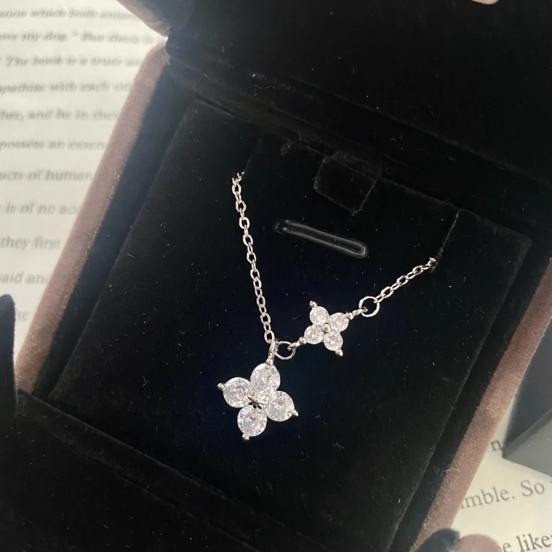 

Стерлингового Серебра 925 пробы, кристалл, 4 листа клевера, цепочка на ключицу, ожерелье, кулон для женщин, свадебные украшения, подарочный воротник, новинка в ожерелье