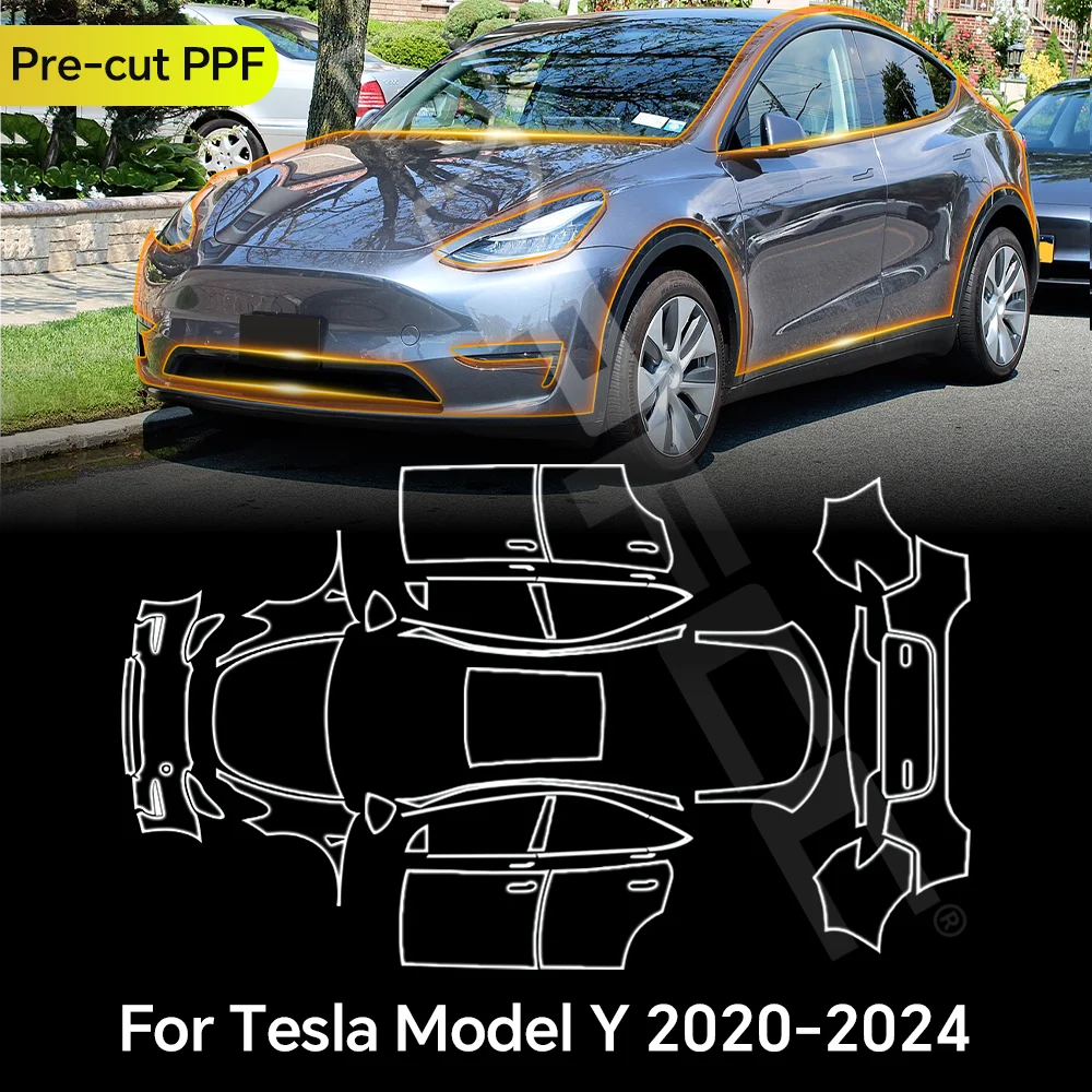

TPU Paint Protection Film For Tesla Model Y 2020-2024 Car Body Clear Bra Pre-cut PPF Invisible Anti-scratch Resistant Repairable