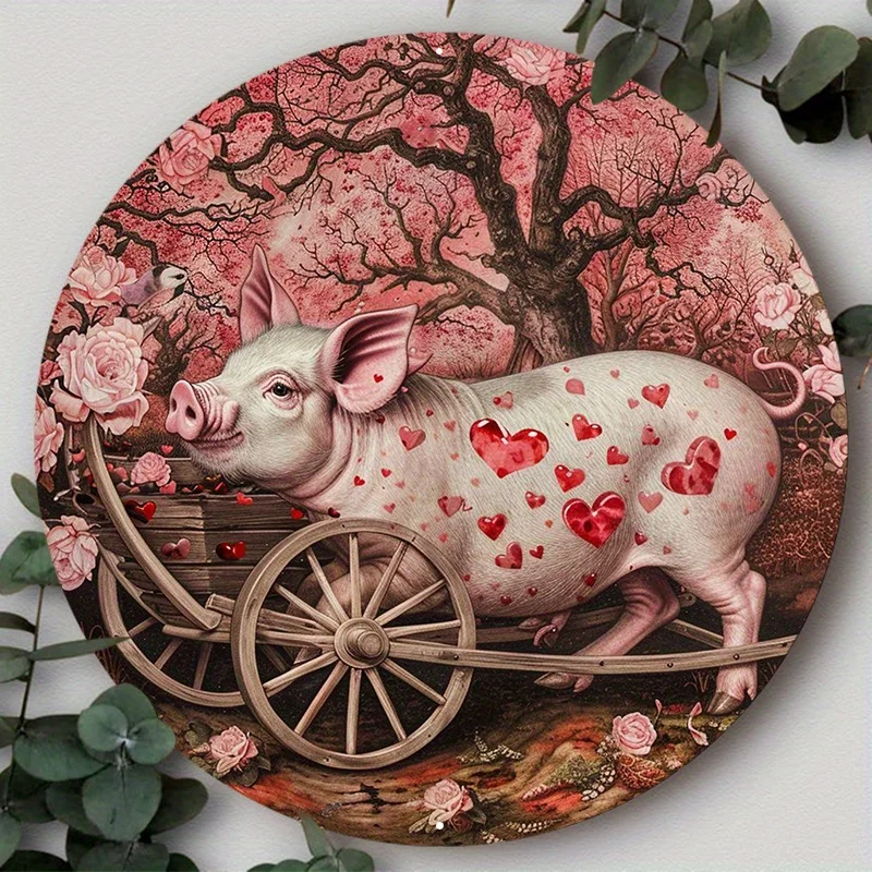 

Aluminum Metal Sign, 2D Flat Circular Wreath Logo, Tavern Club Home Scene Decoration, Pig Pet Decoration, Decorative Wall Poster