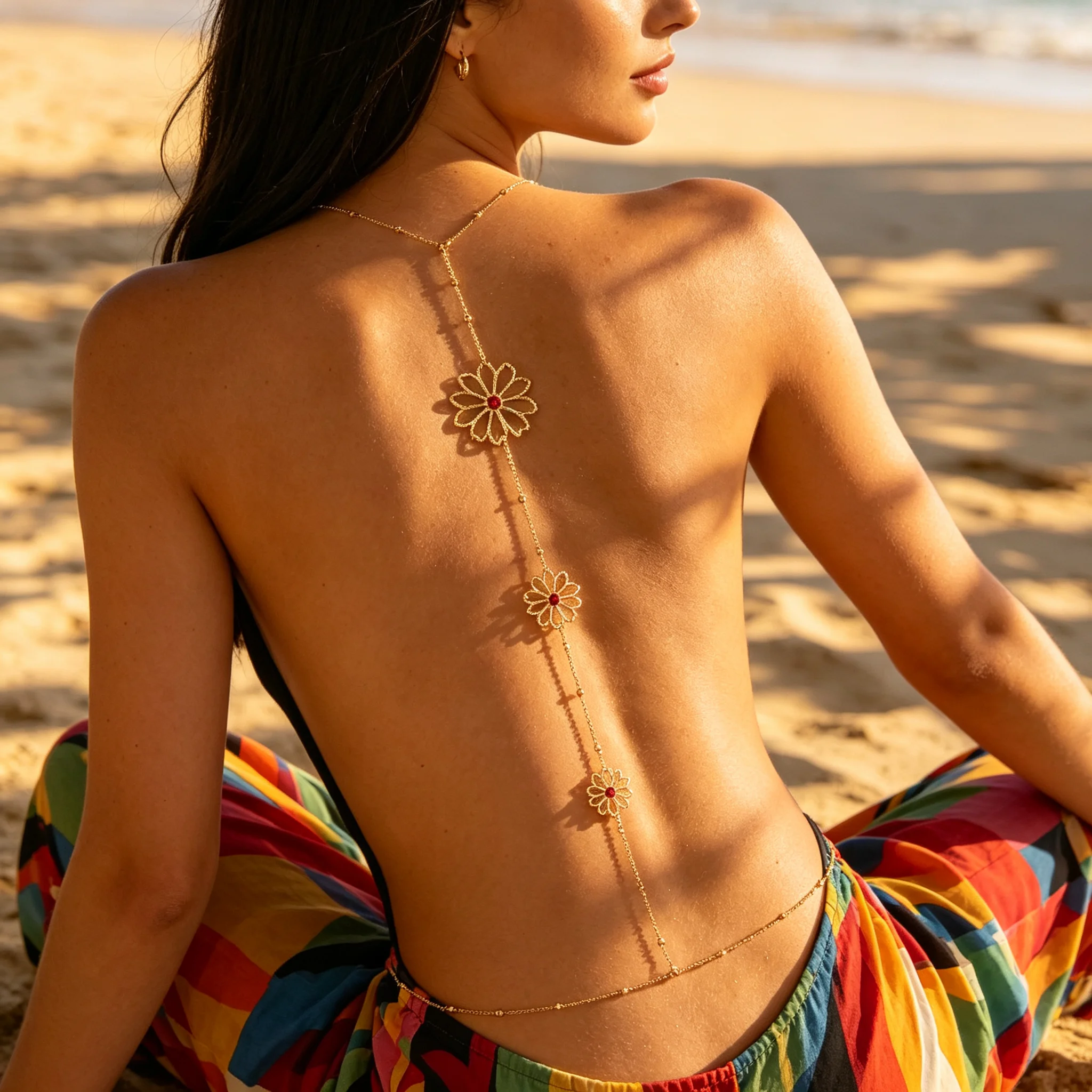 Sexy Gold Flower Back Chain fo - Body Jewelry For Backless Dress ulasan dan harga