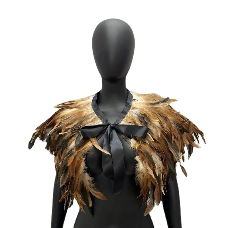 Adult Gothic Victorian Scarf Poncho Shoulder Wrap Natural Feather Shrug Shawl Choker Collar Cape Stole Halloween Cosplay Costume