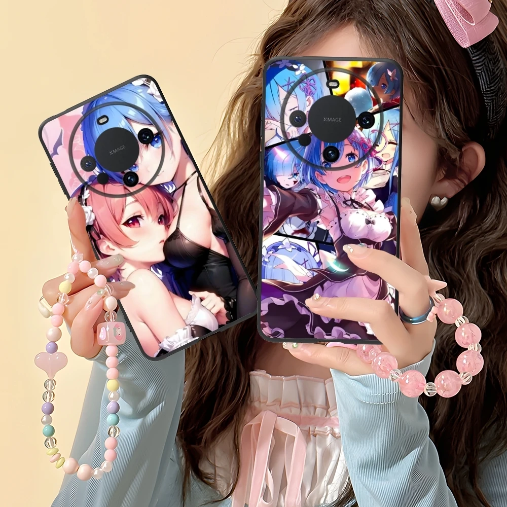 Re Zero Rem Waifu Mobile Cell Phone Case for Huawei Mate 60 50 40 30 20 10 Pro Plus Lite E 5G Black Soft Phone Cover Shell