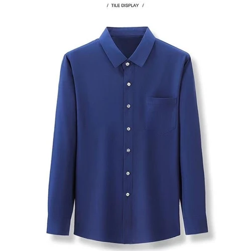 Imagen 2 del producto Camisa de negocios para hombre de seda de morera 100% de gama alta, resistente a las arrugas, sin hierro, con bolsillo en el pecho, camisas de vestir elásticas lujosas para hombre