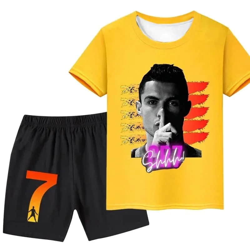 26 AI #7 Ronaldo Popular Star Summer Children's Adult Football Shirt Couple T-shirt and Shorts Set Suitable for Father and Son
