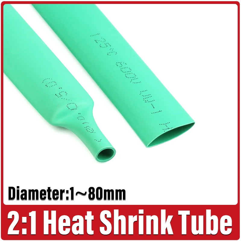 2:1 Green Heat Shrink Tube Dia 1~80mm Thermoresistant Tube Insulating Thermal Sheath Shrink Wire Tube Wire Protector Sleeve