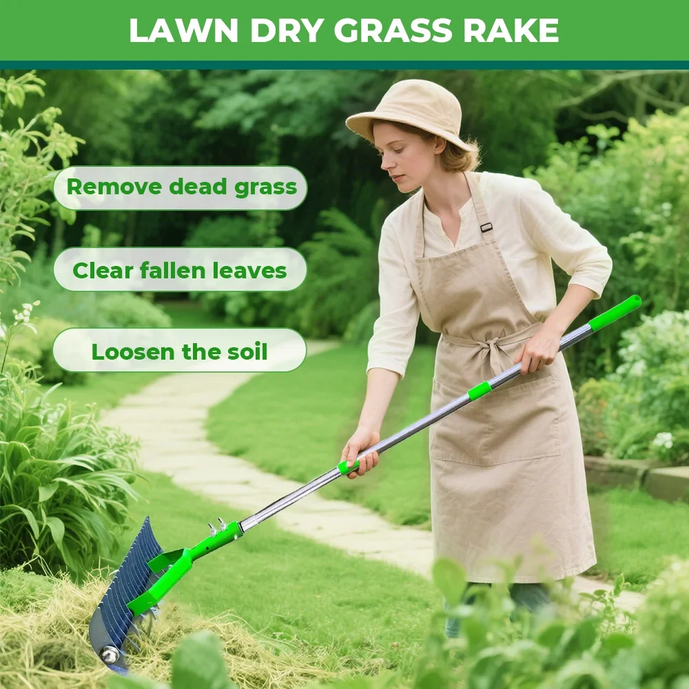 Detachable Lawn Rake Thatch Rake for Lawn Care Dethatching Rake Garden Leaf  Soil Cultivator Lawn Grass  Aerator Tool