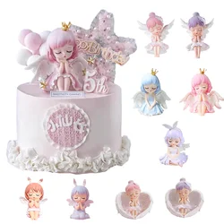 Princess Cake Toppers Ballet Dance Girl Happy Birthday Party Decoration Angel Wing for One Year Old Baby Shower Party Cake Decor