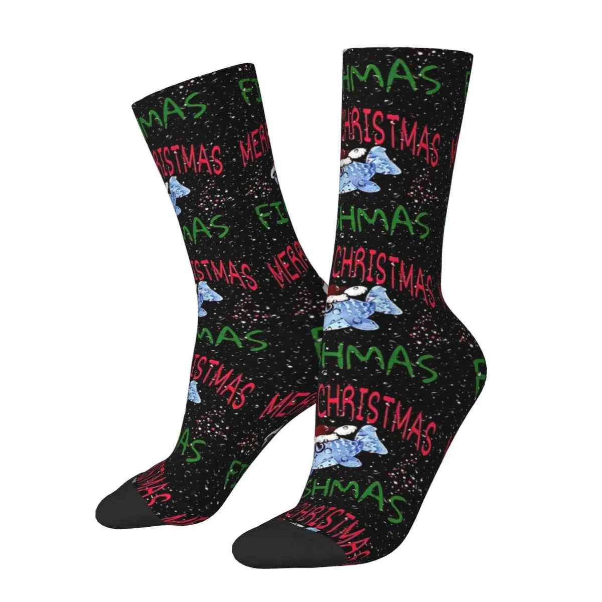 Merry Christmas Fishmas Fisherman Fishing Socks Gym 3D Print Boy Girls Mid-calf Sock