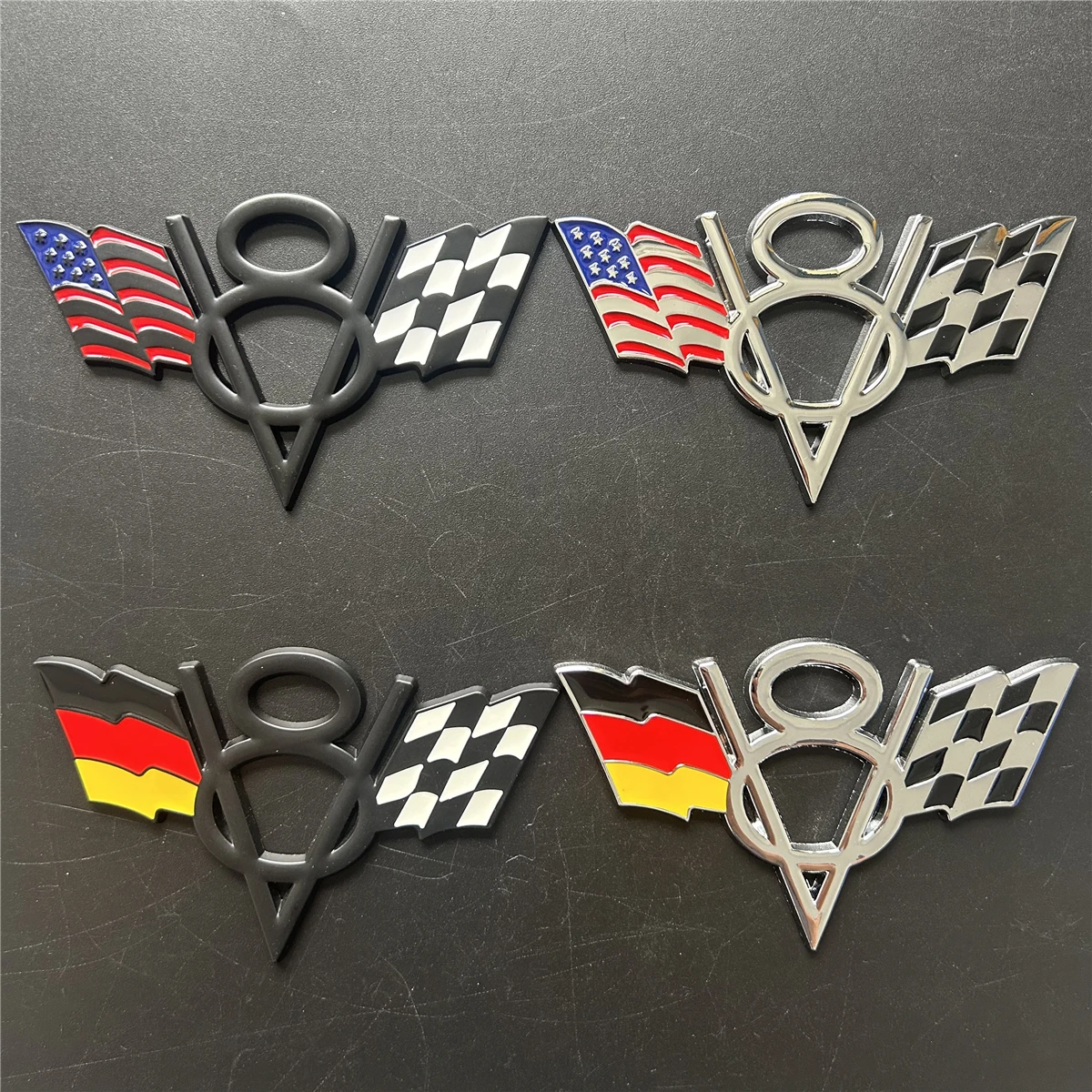 1 Stück amerikanische und deutsche Flagge V8 Metall-Auto-Logo ist geeignet für Kofferraum-Hinterseite, Karosserieaufkleber, Dekoration, Aufkleber, Zubehör