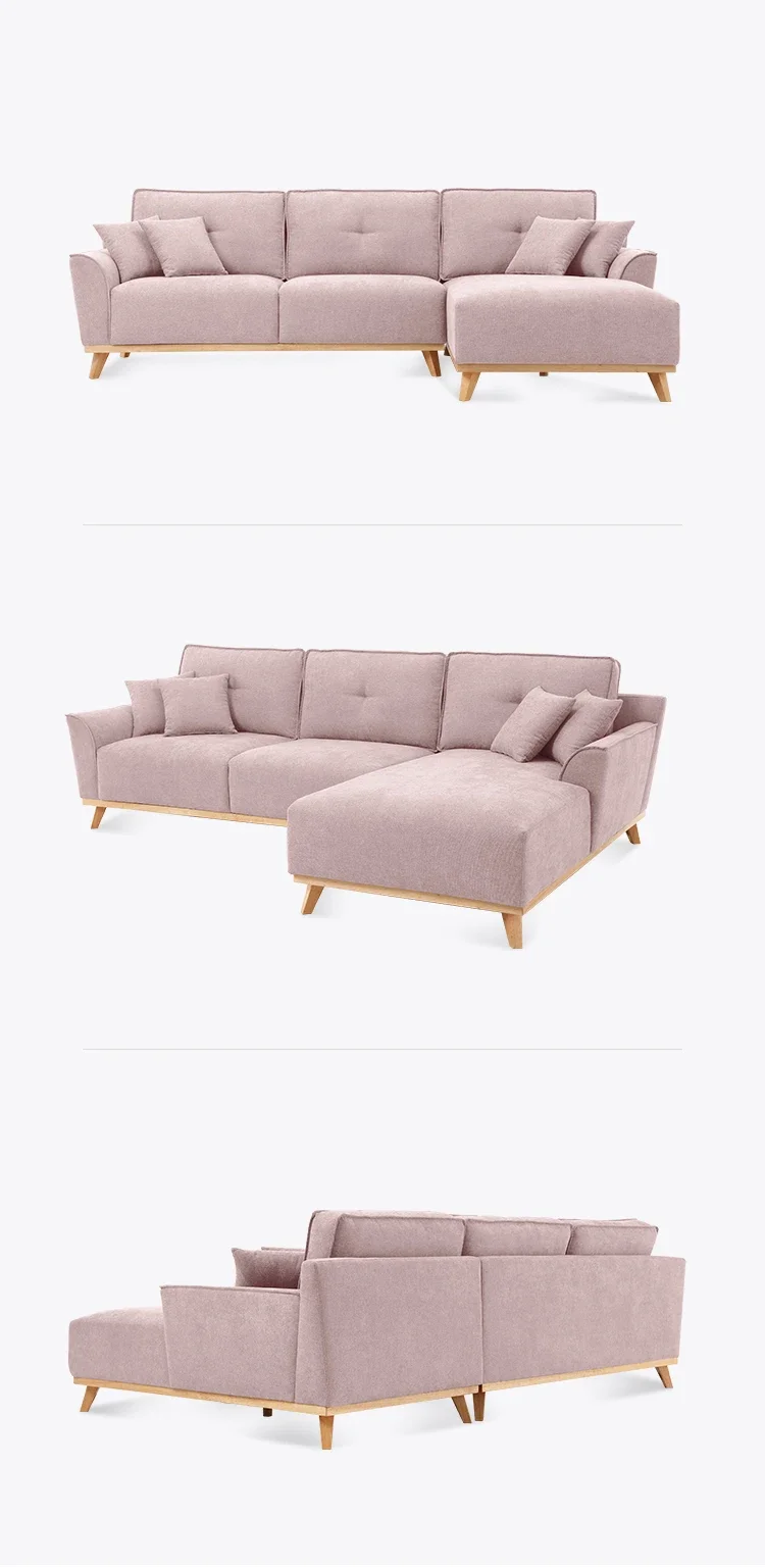 canape convertible sofa right arm facing sectional with left end chaise tufted back L shape fabric sofa set furniture pink