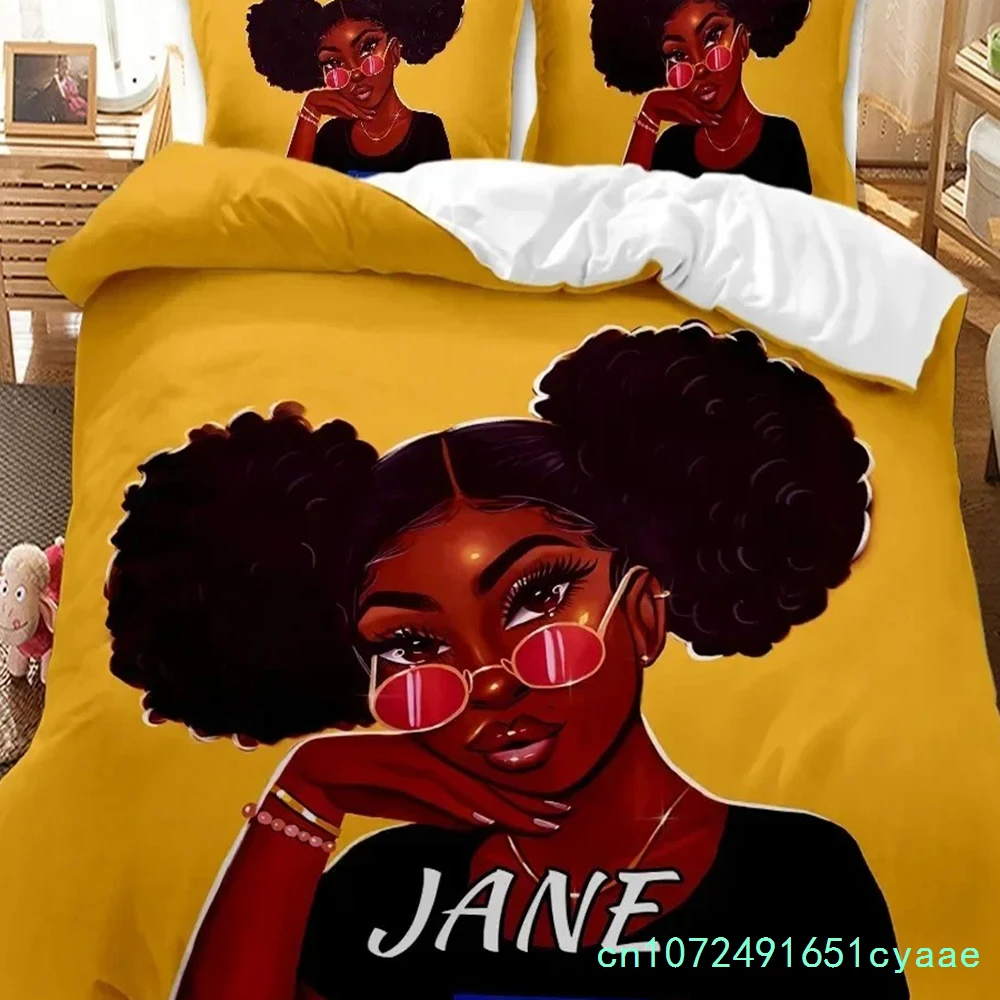 African American Black Girl Duvet Cover Set,Black Girl Magic Bedding Set,3D Comforter Cover,Birthday Gift For Black Women Girls 5