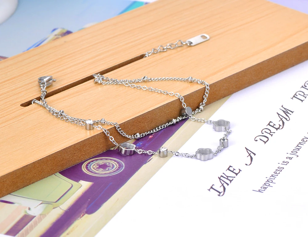 Lokaer Bohemia Dwuwarstwowe bransoletki ze stali nierdzewnej Modna biżuteria CZ Crystal Flower Chain Link dla kobiet Браслет B21025 — zdjęcie 6